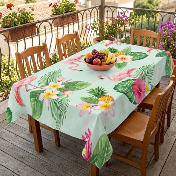 Rectangle Tablecloth,Summer Flamingos Tropical Leaf Waterproof Oil-Proof Table Cloth Kitchen Dining Tables Cover for Indoor Outdoor Wedding Holiday Party Decor,Pink Flower Pineapple