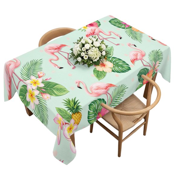 Rectangle Tablecloth, Summer Flamingos Tropical Leaf Waterproof Table Cloth 60x120 in Pink Flower Pineapple Washable Spillproof Table Cover for Kitchen Dining Party Decor Outdoor Camping