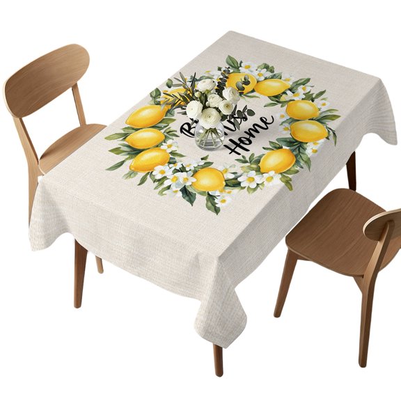Rectangle Tablecloth, Summer Lemon Watercolor Floral Waterproof Table Cloth 60x84 in Bless Home Quote Retro Linen Washable Spillproof Table Cover for Kitchen Dining Party Decor Outdoor Camping
