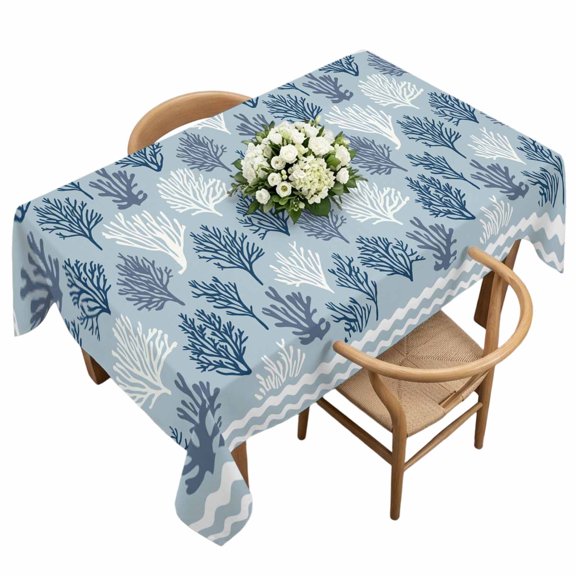 Rectangle Tablecloth, Summer Ocean Coral Seamless Waterproof Table Cloth 60x120 in Coastal Nautical Sea Style Washable Spillproof Table Cover for Kitchen Dining Party Decor Outdoor Camping
