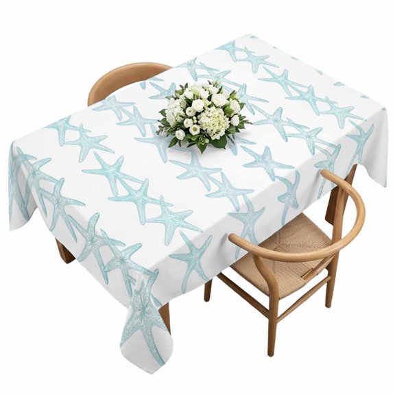 Rectangle Tablecloth, Summer Sea Starfish Seamless Waterproof Table Cloth 60x120 in Coastal Ocean Animal Washable Spillproof Table Cover for Kitchen Dining Party Decor Outdoor Camping
