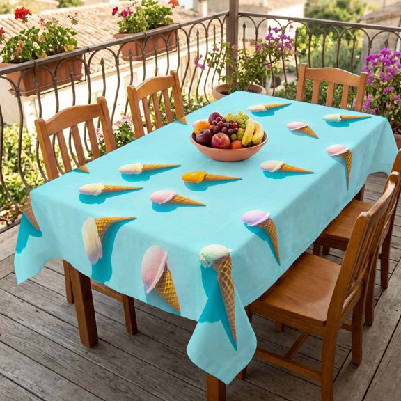 Rectangle Tablecloth,Summer Sweet Dessert on Mint Green Waterproof Oil-Proof Table Cloth Kitchen Dining Tables Cover for Indoor Outdoor Wedding Holiday Party Decor,Seamless Icy Cream