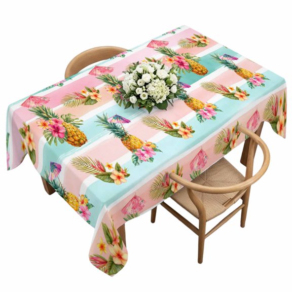 Rectangle Tablecloth, Summer Tropical Fruit Pineapple Waterproof Table Cloth 60x120 in Pink Green Striped Washable Spillproof Table Cover for Kitchen Dining Party Decor Outdoor Camping