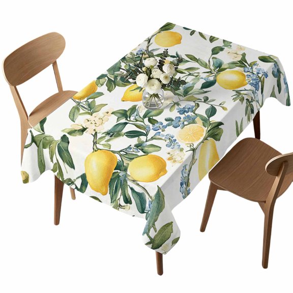 Rectangle Tablecloth, Summer Watercolor Lemon Fruit Waterproof Table Cloth 52x70 in Vintage Citrus Leaf Washable Spillproof Table Cover for Kitchen Dining Party Decor Outdoor Camping