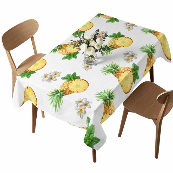 Rectangle Tablecloth, Summer Watercolor Pineapple Waterproof Table Cloth 60x102 in Seamless Fruit Flower Art Washable Spillproof Table Cover for Kitchen Dining Party Decor Outdoor Camping