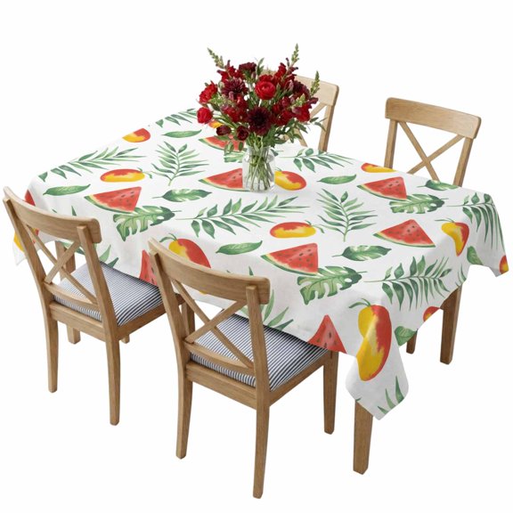 Rectangle Tablecloth,Summer Watermelon Mango Waterproof Oil-Proof Table Cloth Kitchen Dining Tables Cover for Indoor Outdoor Wedding Holiday Party Decor,Tropical Plants Green Leaves