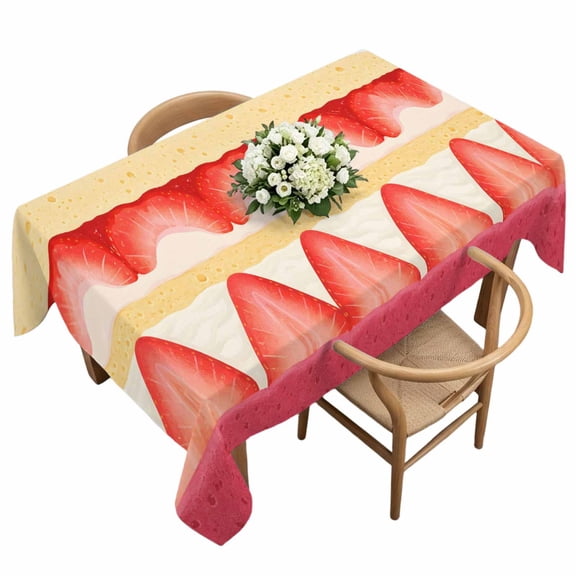 Rectangle Tablecloth, Sweet Strawberry Cream Cake Waterproof Table Cloth 60x120 in Dessert Food Washable Spillproof Table Cover for Kitchen Dining Party Decor Outdoor Camping