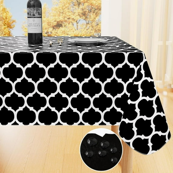 Rectangle Tablecloth, Tablecloths with Flannel Backing for Rectangle Tables, Wipeable Spillproof Plastic Tablecloth for Dining, Camping, Indoor and Outdoor 60" x 84", Grey - Style 2