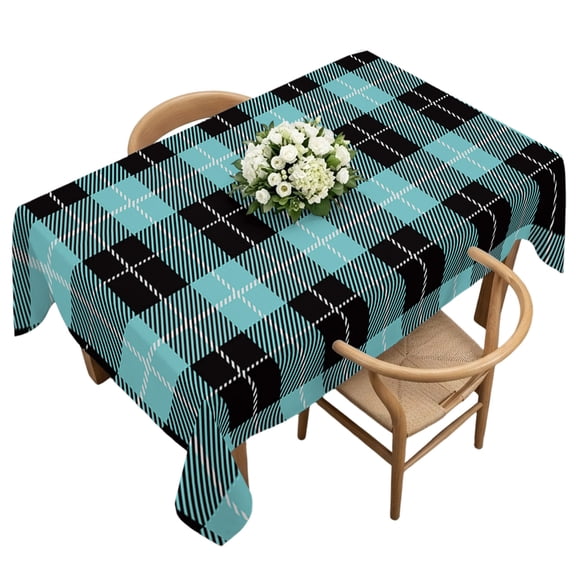 Rectangle Tablecloth, Tartan Plaid Buffalo Grid Pattern Waterproof Table Cloth 60x120 in Teal and Black Washable Spillproof Table Cover for Kitchen Dining Party Decor Outdoor Camping
