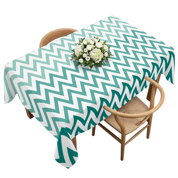 Rectangle Tablecloth, Teal Turquoise Chevron Stripes Waterproof Table Cloth 60x120 in Ombre Abstract Art Washable Spillproof Table Cover for Kitchen Dining Party Decor Outdoor Camping