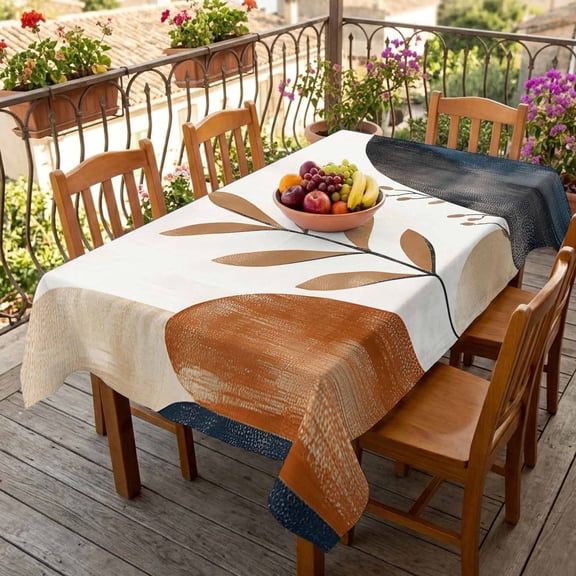 Rectangle Tablecloth,Terracotta Aesthetic Abstract Leaves Waterproof Oil-Proof Table Cloth Kitchen Dining Tables Cover for Indoor Outdoor Wedding Holiday Party Decor,Bohemian Nordic Style
