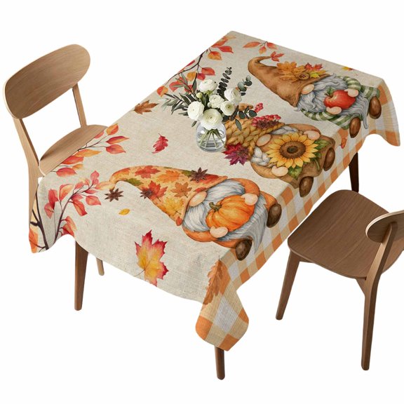 Rectangle Tablecloth, Thanksgiving Pumpkin Dwarf Waterproof Table Cloth 52x70 in Fall Maple Leaf Retro Linen Washable Spillproof Table Cover for Kitchen Dining Party Decor Outdoor Camping