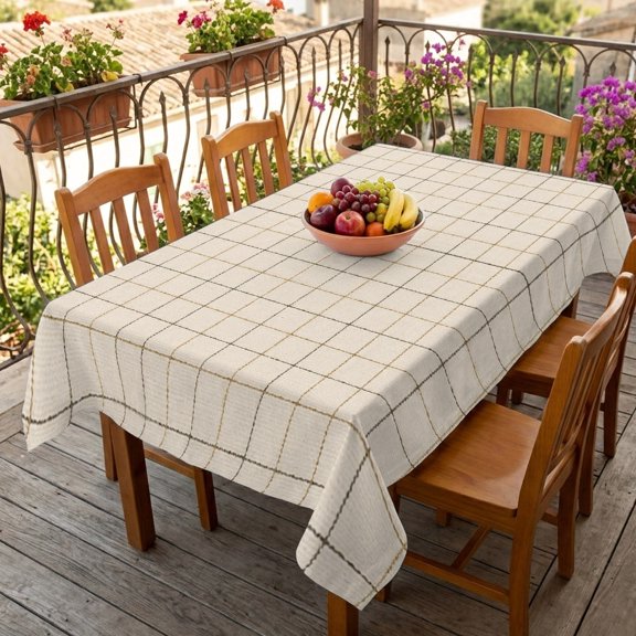 Rectangle Tablecloth,Traditional Grid Pattern Waterproof Oil-Proof Table Cloth Kitchen Dining Tables Cover for Indoor Outdoor Wedding Holiday Party Decor,Monochrome Beige Background