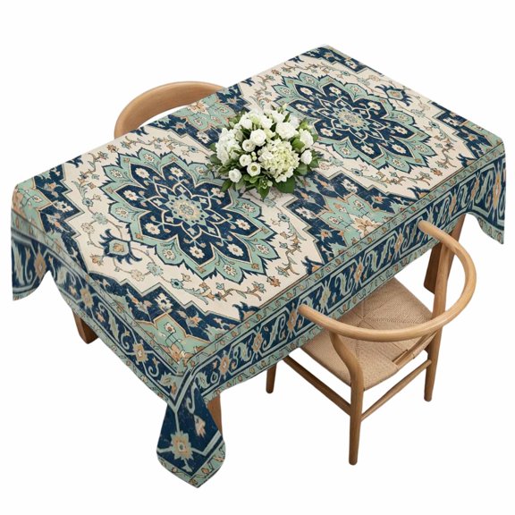 Rectangle Tablecloth, Traditional Turkish Floral Waterproof Table Cloth 60x120 in Vintage Mint Green Geometric Washable Spillproof Table Cover for Kitchen Dining Party Decor Outdoor Camping