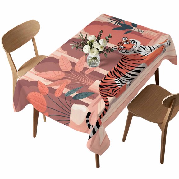 Rectangle Tablecloth, Tropical Animals Bengal Tiger Waterproof Table Cloth 60x84 in Boho Arched Windows Washable Spillproof Table Cover for Kitchen Dining Party Decor Outdoor Camping