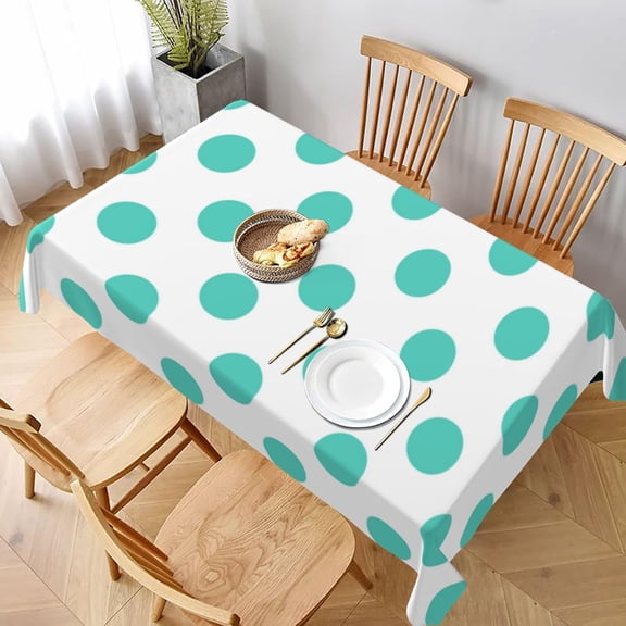 Rectangle Tablecloth Turquoise Polka Dots Oblong Table Cover Washable Table Cloths for Kitchen Dinning Party Tabletop Modern Decoration 60 x 102inch