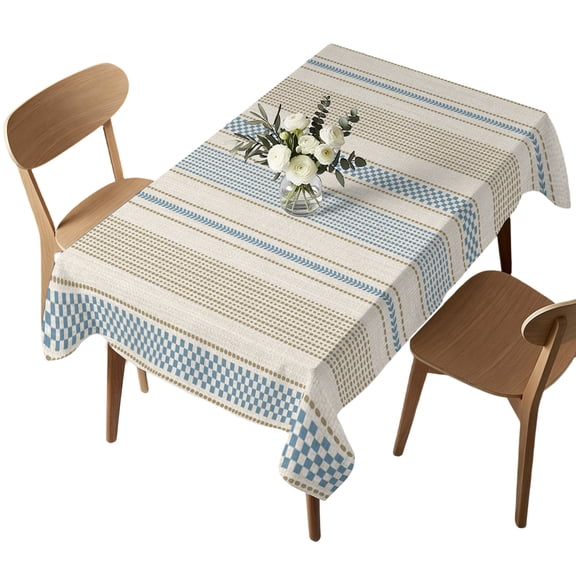 Rectangle Tablecloth, Vintage Boho Striped Waterproof Table Cloth 60x84 in Light Blue Beige Stripe Washable Spillproof Table Cover for Kitchen Dining Party Decor Outdoor Camping
