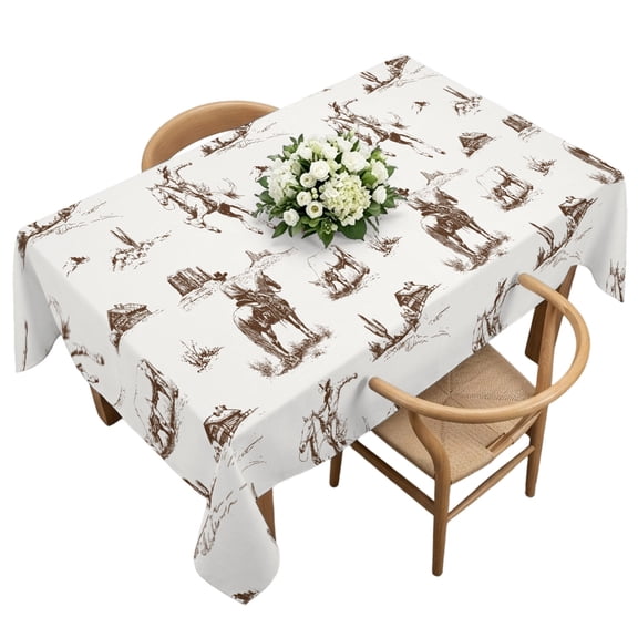 Rectangle Tablecloth, Vintage Brown Cactus Horse on Beige Waterproof Table Cloth 60x120 in Western Cowboy Desert Washable Spillproof Table Cover for Kitchen Dining Party Decor Outdoor Camping