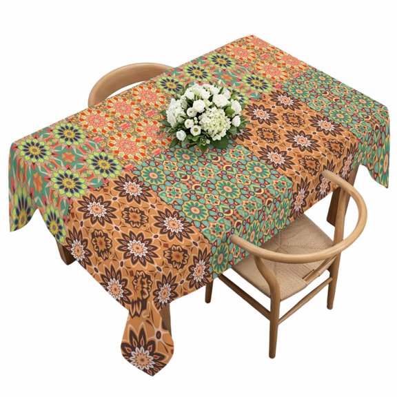 Rectangle Tablecloth, Vintage Ethnic Flower Pattern Waterproof Table Cloth 60x120 in Boho Moroccan Traditional Style Washable Spillproof Table Cover for Kitchen Dining Party Decor Outdoor Camping