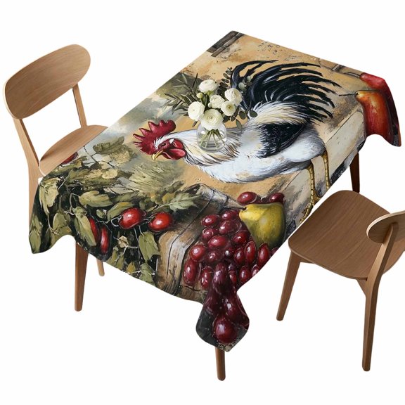 Rectangle Tablecloth, Vintage Farm Rooster Waterproof Table Cloth 60x102 in Watercolor Fruit Pattern Washable Spillproof Table Cover for Kitchen Dining Party Decor Outdoor Camping
