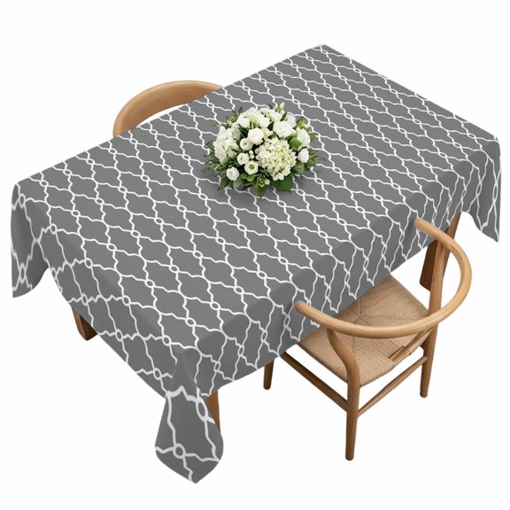 Rectangle Tablecloth, Vintage Geometric Moroccan Plaid Waterproof Table Cloth 60x120 in Retro White Grey Washable Spillproof Table Cover for Kitchen Dining Party Decor Outdoor Camping