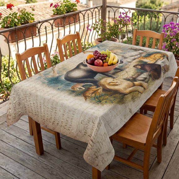 Rectangle Tablecloth,Vintage Jungle Waterproof Oil-Proof Table Cloth Kitchen Dining Tables Cover for Indoor Outdoor Wedding Holiday Party Decor,Elephants Giraffes Lions