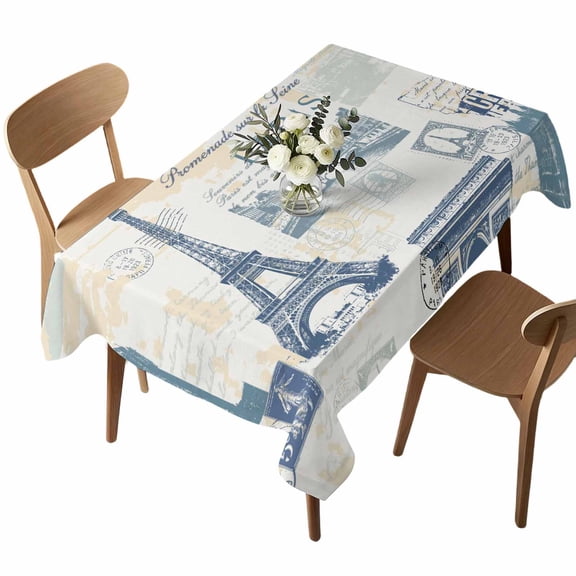 Rectangle Tablecloth, Vintage Paris Architectural Blue Waterproof Table Cloth 60x102 in Modern Abstract Art Washable Spillproof Table Cover for Kitchen Dining Party Decor Outdoor Camping