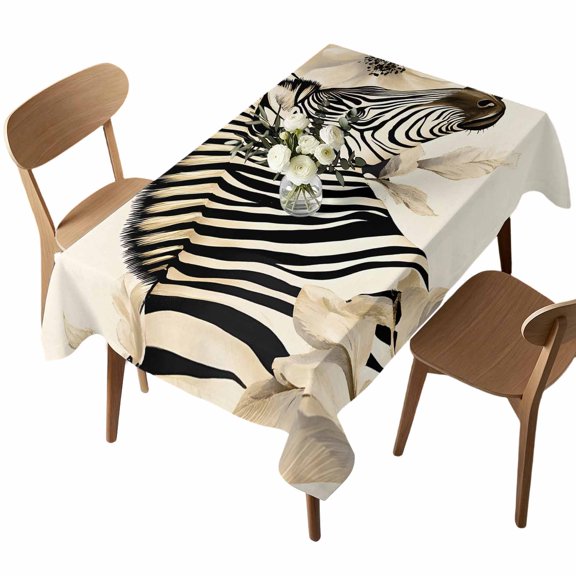 Rectangle Tablecloth, Vintage Zebra Print Flower Waterproof Table Cloth 52x70 in Farmhouse Animal Blossom Floral Washable Spillproof Table Cover for Kitchen Dining Party Decor Outdoor Camping