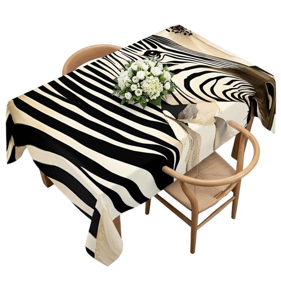 Rectangle Tablecloth, Vintage Zebra Print Flower Waterproof Table Cloth 60x120 in Farmhouse Animal Blossom Floral Washable Spillproof Table Cover for Kitchen Dining Party Decor Outdoor Camping