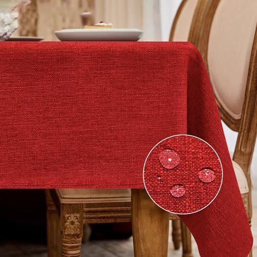 Rectangle Tablecloth Washable Wrinkle Resistant and Water Proof Table Cloth Decorative Linen Fabric Tablecloths for Dining Parties Kitchen Wedding and Outdoor Use (Red, 55x95)