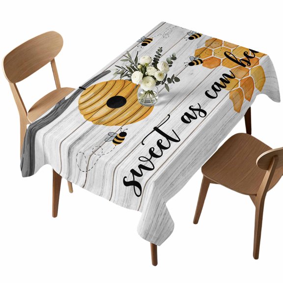 Rectangle Tablecloth, Watercolor Bee Honeycomb Tree Branch Waterproof Table Cloth 60x102 in Farm Wood Grain Washable Spillproof Table Cover for Kitchen Dining Party Decor Outdoor Camping