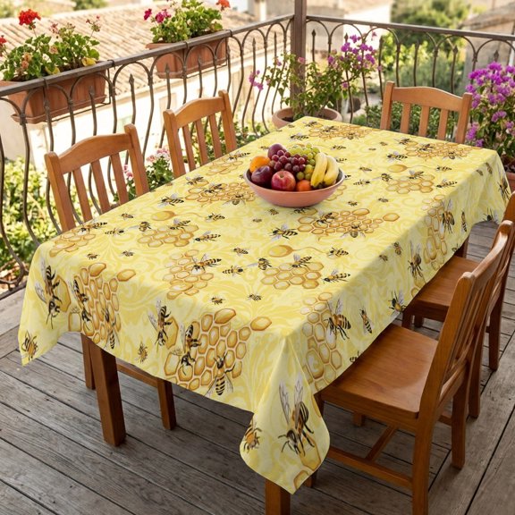 Rectangle Tablecloth,Watercolor Farm Insects Bees Waterproof Oil-Proof Table Cloth Kitchen Dining Tables Cover for Indoor Outdoor Wedding Holiday Party Decor,Yellow Bee Nests