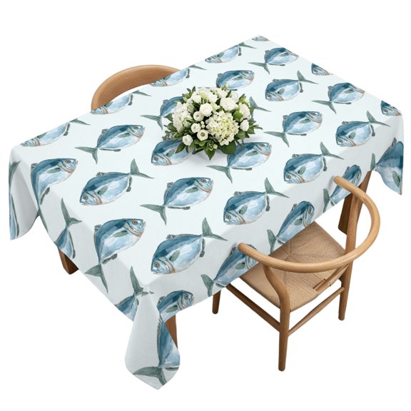 Rectangle Tablecloth, Watercolor Ocean Blue Fish Waterproof Table Cloth 60x120 in Coastal Fishes Seamless Washable Spillproof Table Cover for Kitchen Dining Party Decor Outdoor Camping