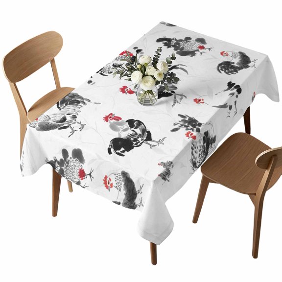 Rectangle Tablecloth, Watercolor Rooster Art Waterproof Table Cloth 60x102 in Abstract Country Chicken Washable Spillproof Table Cover for Kitchen Dining Party Decor Outdoor Camping