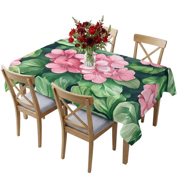 Rectangle Tablecloth,Watercolor Spring Blossom Pink Flower Waterproof Oil-Proof Table Cloth Kitchen Dining Tables Cover for Indoor Outdoor Wedding Holiday Party Decor,Green Leaves