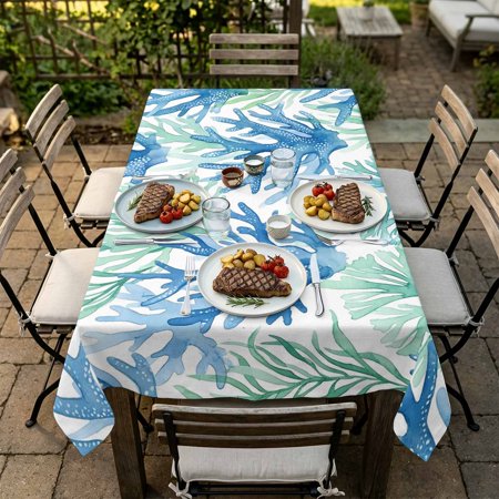 Rectangle Tablecloth,Watercolor Teal Green Blue Coral Waterproof Oil-Proof Table Cloth Kitchen Dining Tables Cover for Indoor Outdoor Wedding Holiday Party Decor,Underwater World