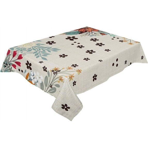Rectangle Tablecloth Waterproof for Kitchen, Boho Flower Plant Bohemian Abstract Floral Polyester Wrinkle Textured Tablecloths, Indoor/Outdoor Decor Desktop Protectors Tablecloths, 60"x84"