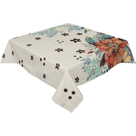 Rectangle Tablecloth Waterproof for Kitchen, Boho Flower Plant Bohemian Abstract Floral Polyester Wrinkle Textured Tablecloths, Indoor/Outdoor Decor Desktop Protectors Tablecloths, 54"x54"