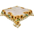 thumbnail image 1 of Rectangle Tablecloth Waterproof for Kitchen Dining, Summer Sunflowers Retro Newpapers Yellow Plaid Polyester Wrinkle Textured Tablecloths, Indoor/Outdoor Decor Desktop Protectors Tablecloths, 54"x54", 1 of 5