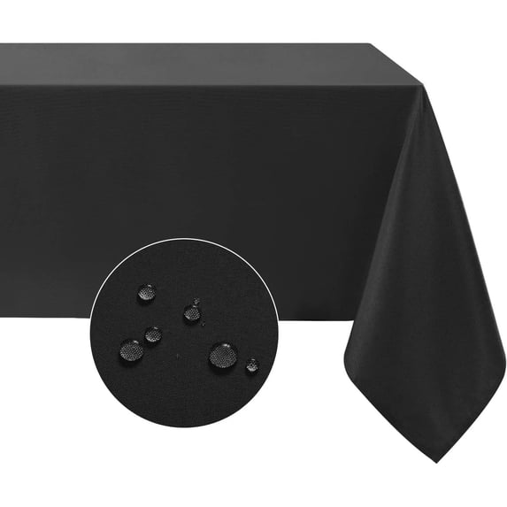 Rectangle Tablecloth, Waterproof & Stain Resistant Wrinkle Free Fabric Washable Polyester Table Cover for Dining, Party, Outdoor, Camping, Black