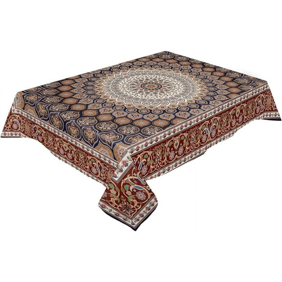 Rectangle Tablecloth Waterproof & Stainproof Tablecloths, Red Brown Pattern Oriental Washable Polyester Table Cloth Wrinkle-Free Fabric Table Cover for Dining/Party/Wedding