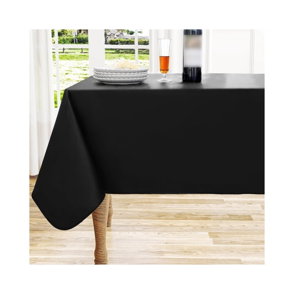 Rectangle Tablecloth Waterproof Vinyl Flannel Back, Spillproof Durable Plastic Table Cover for Kitchen Buffet Camping Parties, Black 60x84