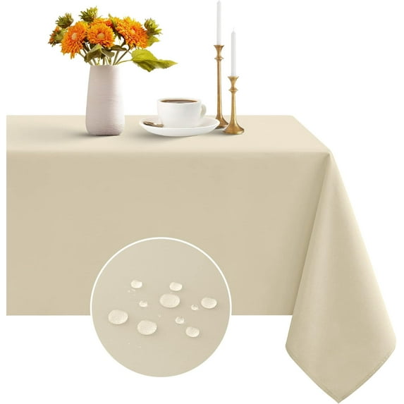 Rectangle Tablecloth - Waterproof and Wrinkle Resistant Washable Polyester Square Table Cloth for Kitchen Dining/Party/Wedding Indoor and Outdoor Use (60 x 60 inch, Khaki)