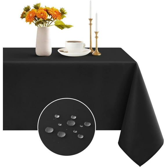 Rectangle Tablecloth - Waterproof and Wrinkle Resistant Washable Polyester Square Table Cloth for Kitchen Dining/Party/Wedding Indoor and Outdoor Use (70 x 70 inch, Black)