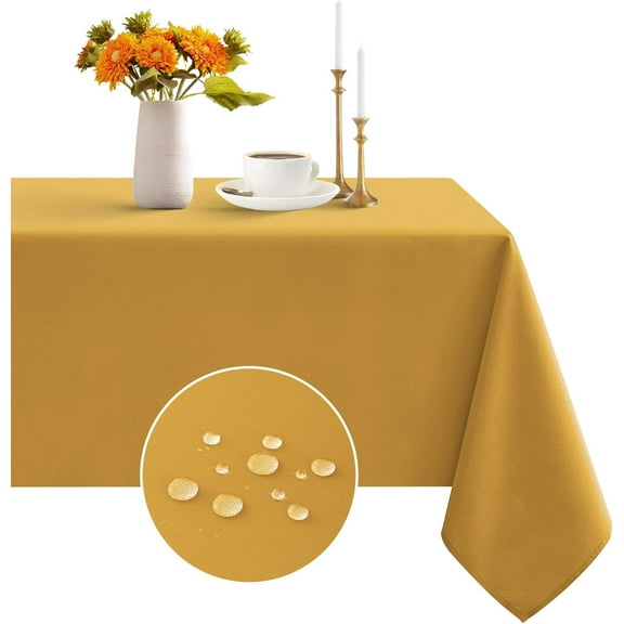 Rectangle Tablecloth - Waterproof and Wrinkle Resistant Washable Polyester Table Cloth for Kitchen Dining/Party/Wedding Indoor and Outdoor Use (60 x 102 inch, Gold)