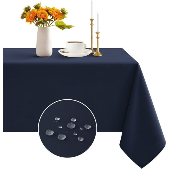 Rectangle Tablecloth - Waterproof and Wrinkle Resistant Washable Polyester Table Cloth for Kitchen Dining/Party/Wedding Indoor and Outdoor Use (60 x 102 inch, Navy Blue)