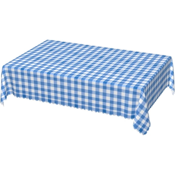 Rectangle Tablecloth with Wave Lace 60x84 Inch, Blue White Gingham Rectangle Table Cloth Durable Table Top Cover Decorative Tablecover for Dining Table, Buffet Parties and Camping