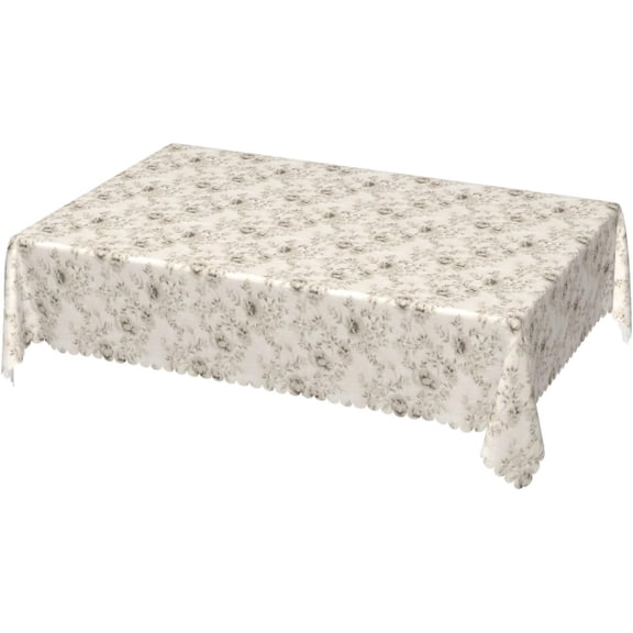 Rectangle Tablecloth with Wave Lace 60x84 Inch, Farmhouse Taupe Floral Rectangle Table Protector Water Resistant Table Top Cover Decorative Tablecover for Kitchen Dining Picnic Party Home