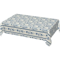 Rectangle Tablecloth with Wave Lace 60x84 Inch, French Blue Floral Rectangle Table Cloth Waterproof Stain Resistant Table Covers Polyester Table Cloth for Kitchen Dinning Tabletop Outdoor