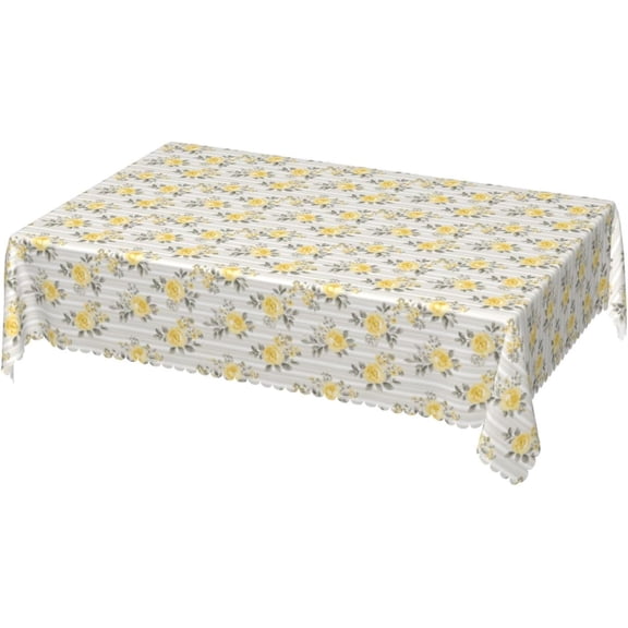 Rectangle Tablecloth with Wave Lace 60x84 Inch, French Farmhouse Floral Stripes Tablecloths Rectangular Washable Tabletop Covers Kitchen Dining Tablecloth for Dining, Party, Buffet, Wedding